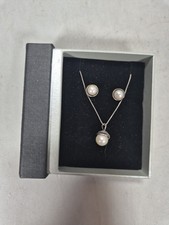 925 Sterling Silver Freshwater Pearl Necklace & Earrings Set Gift Boxed