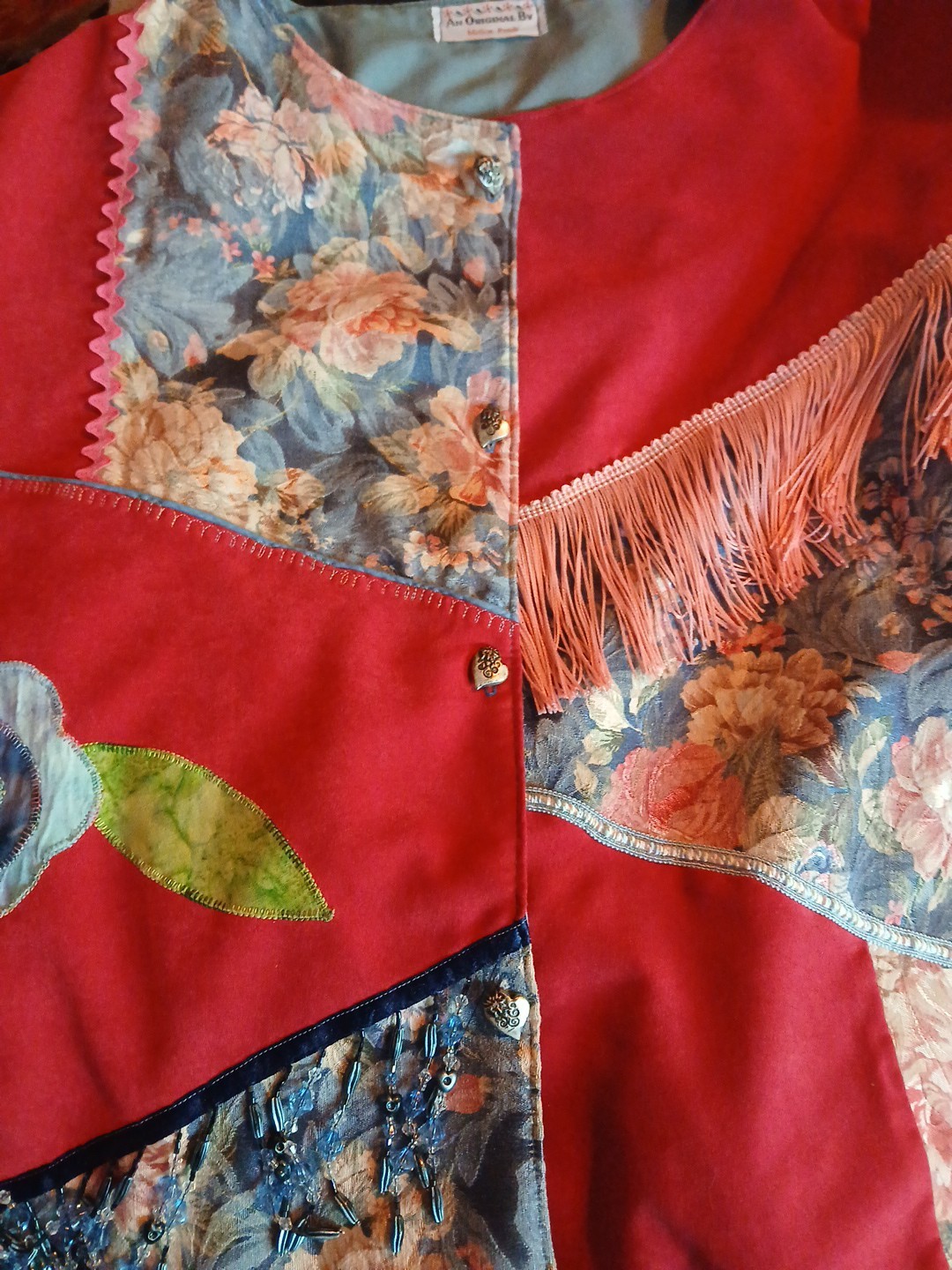 Retro Rare Handmade Patchwork Coat – Floral Tapes… - image 3