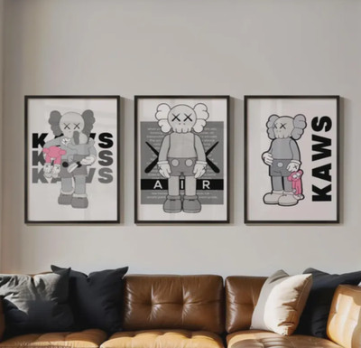 3er Set Kaws grau rosa Ausstellungsplakate Hypebeast Figur Wandbild