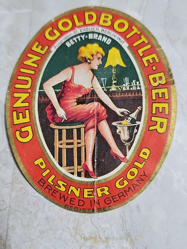 Vintage German Beer Label Genuine Gold Bottle Beer Betty Brand Pilsner Berlin