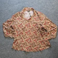 Talbots Top Womens Size 18 Brown Red Silk Button Up Long Sleeve Career Classic