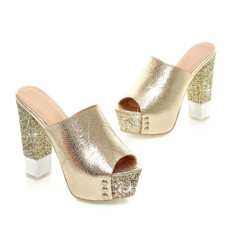 PANTOFOLA D’ORO Sandali donna tacco alto blocco punta peep chic plateau ciabatte scarpe grosse nuove