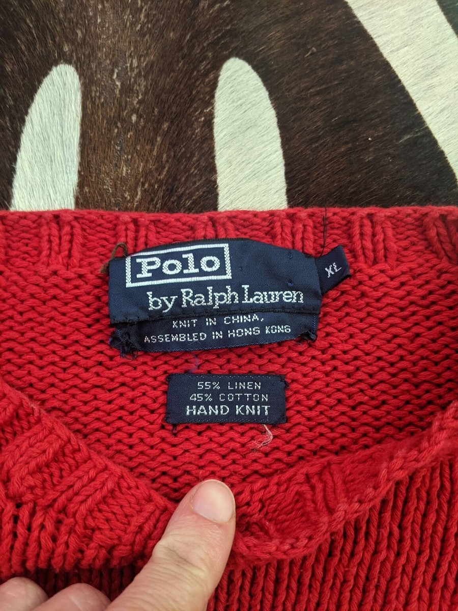Vtg V Rare Ralph Lauren 1992 Polo Bear Flag Knit Sweater Red