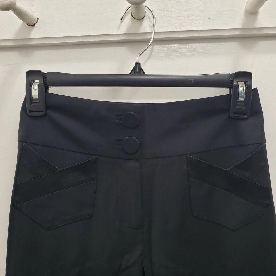 Pantalón Bebe Para Mujer Y2K Negro Elástico Lana Frente Plano Cintura Alta Pierna Ancha 0 Foto 2 de 4