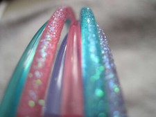 6 Goody Girls Skinny Thin Plastic Glittery Pastel Head Bands Purple Pink Blue