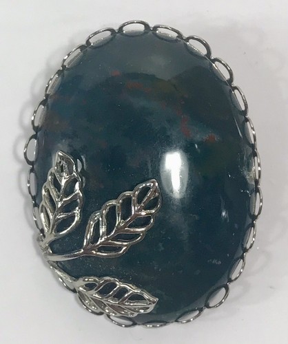 Blutstein beschriftet Brosche Anstecknadel silberfarben 1,75" oval Mode Kostüm - Bild 2 von 10