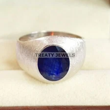 Blue Sapphire Oval Cut Gemstone With 925 Sterling Silver Ring For Men's #B596 *