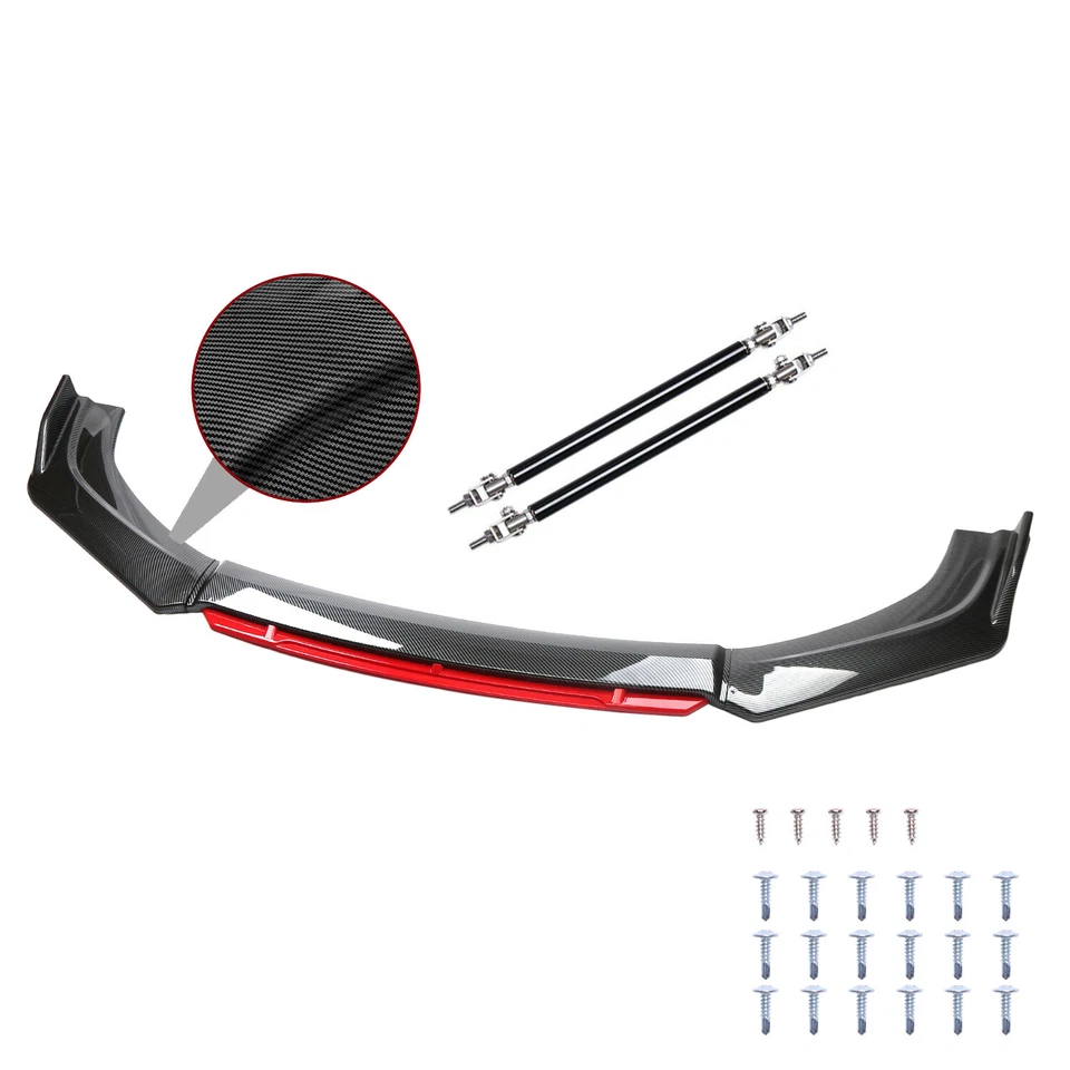 For Dodge Dart Black+Red Front Bumper Lip Spoiler Splitter Body Kit / Strut Rod - Image 2 of 4