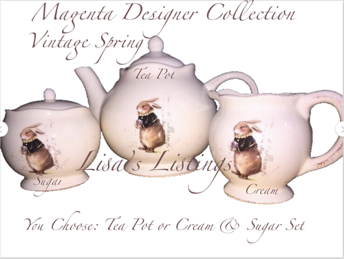 MAGENTA Vintage Spring ~YOU CHOOSE ~TEA POT OR CREAM & SUGAR NWOT EASTER BUNNY - Picture 12 of 12