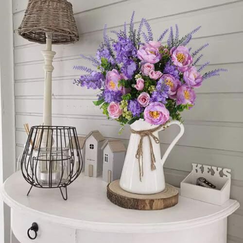 Artificial Flowers Silk Rose Peony Bouqets Faux Flowers Indoor Spring Purple - Bild 3 von 7