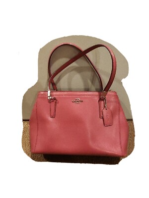 COACH Crossgrain Leather Christie Satchel Shoulder Bag F34673 CarryallSunset Red