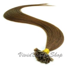 200 Pre Bond Glue U Nail Tip Straight Remy Human Hair Extension Medium Brown 4