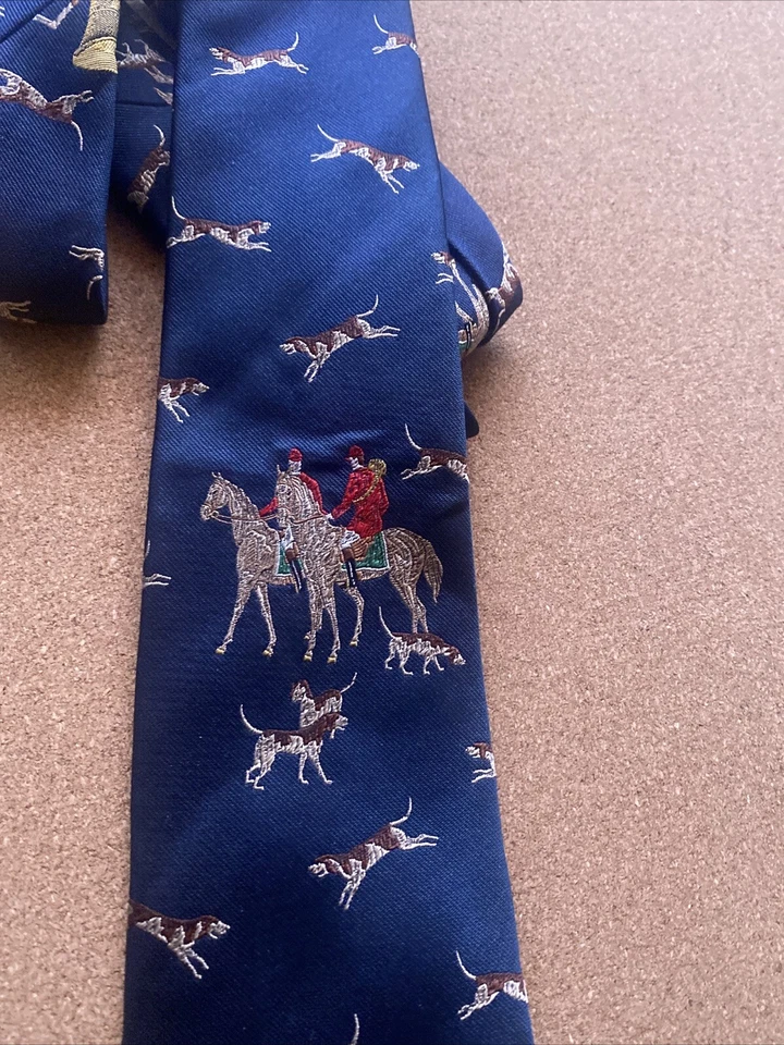 Corbata de Colección Polo Ralph Lauren Cuello Eques Perros de Caza Seda EE. UU. Hecha a Mano Rara Foto 3 de 4