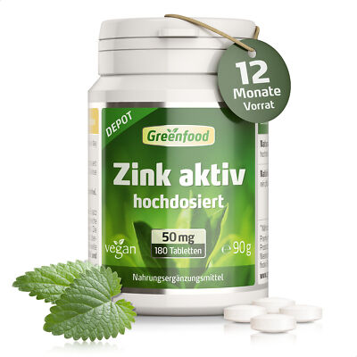 Zink aktiv, 50 mg, hochdosiert, 180 Tabletten   vegan