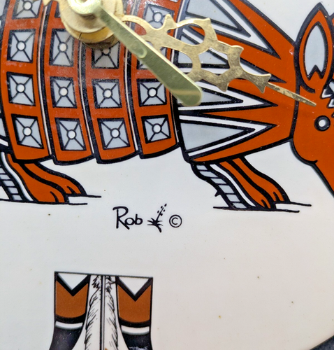 Southwest Native American Decor Clock Armadillo Signed - Picture 2 of 4