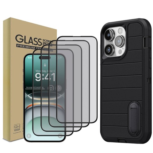 For iPhone 15 Plus/Pro/Pro Max Shockproof Case Hybrid Stand Cover Tempered Glass - Picture 14 of 37