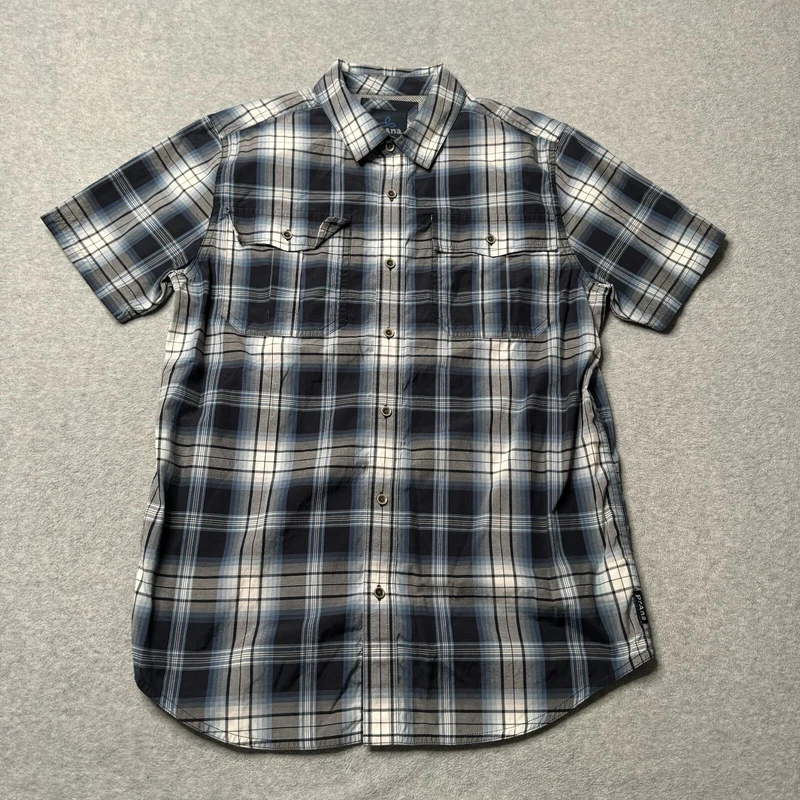 prana plaid cotton outdoors hiking mountains stretch shirt