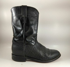 Justin Bullhide Roper Boots Mens Size 8 or Womens 9.5 Black Leather Made in USA | eBay