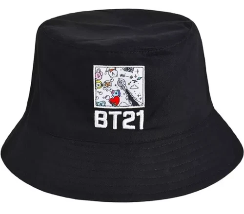 BT21 K-POP BTS Reversible Bucket Hat One Size Graffiti/white + Solid Black NWT