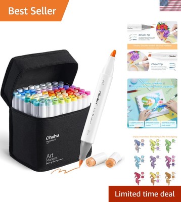 Double-Tip Alcohol Art Markers Set - 73 Count with Blender for Seamless Blending