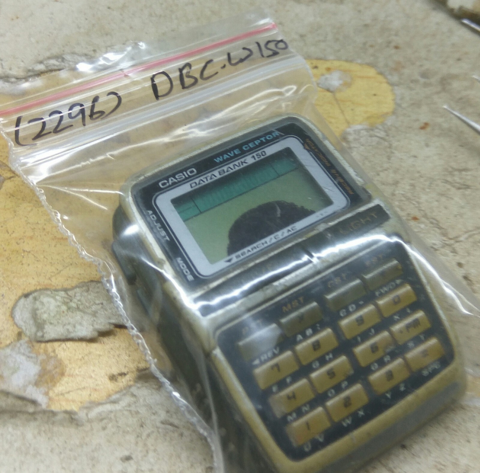 USED CASIO (2296) DBC-W150 Wave Cepto DATA BANK DIGITAL WATCH FOR PARTS/REPAIRS