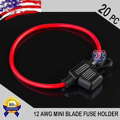 20 Pack 12 Gauge APM / ATM MINI Blade Inline Fuse Holder 100% OFC Copper Wire US
