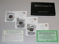 Susan B Anthony 3pc Branch Mints FDC Set, First Day of Issue