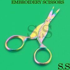 2 Multi Titanium Color Rainbow Sewing Craft Embroidery Scissors 3.5" Fish Style
