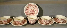 Antique Copeland Spode Red Transfer Flowers Cups & Saucers 1925-1926