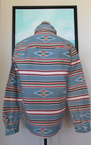 True Grit Spirit Of The Sky Southwest Serape Stripe Blue Pocket Men's Shirt M - Picture 5 of 12