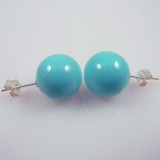 Pretty 8/10/12MM Turquoise Blue Round South Sea Shell Pearl Silve Stud Earrings