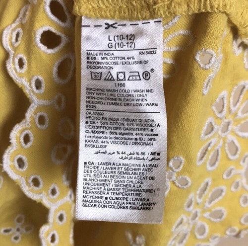 Old Navy Girls’ Floral Embroidered Smocked Yellow White Short Sleeve Dress Sz L - Picture 9 of 9
