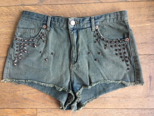 Topshop Moto Studded Denim Shorts In 
