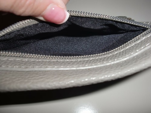 NWOT~BCBG PARIS~GREY LEATHER~GOLD METALLIC HARDWARE~LOGO~Wristlet 8"Lx5"H~CUTE - Picture 4 of 5