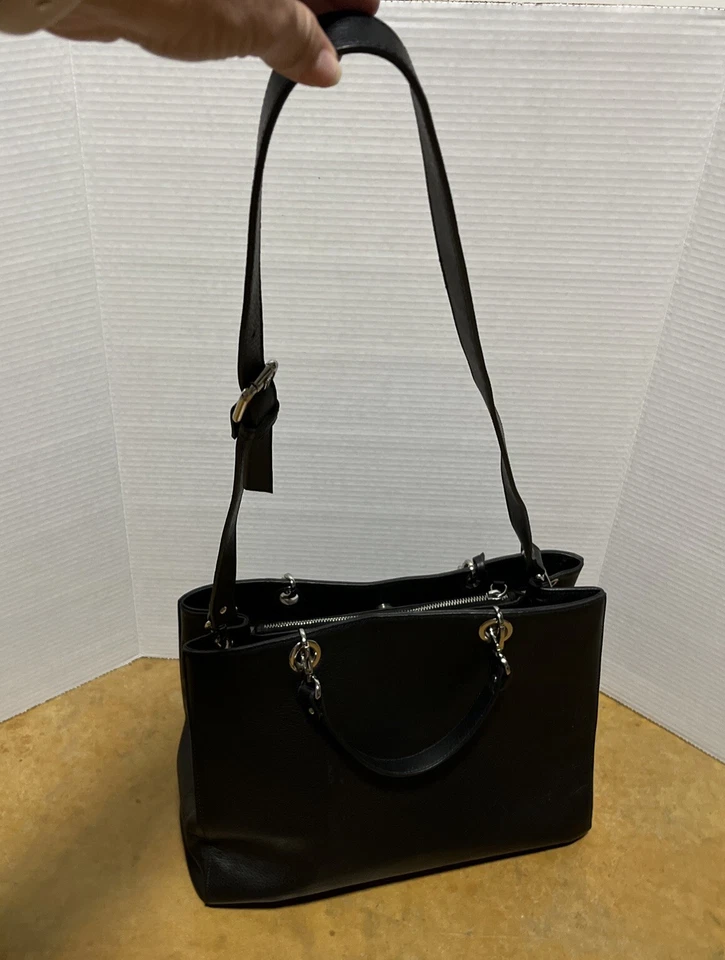 Bolso de mano PULICATI ITALY Pelletterie de cuero con asas dobles con correa negro Foto 2 de 4