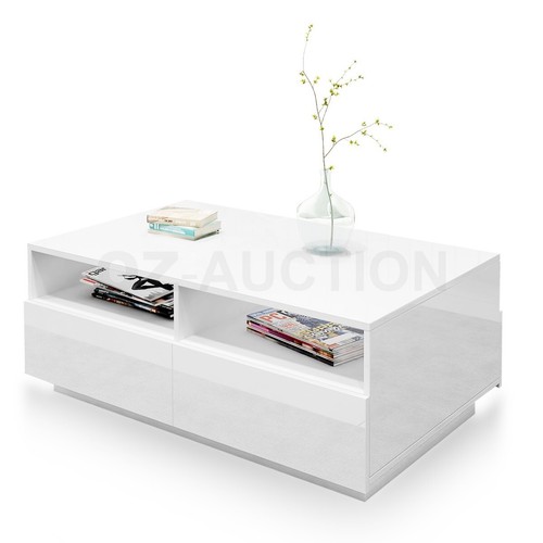 Modern Coffee Table Storage Drawer Cabinet High Gloss Furniture 7 Models BK/WH - Picture 3 of 65