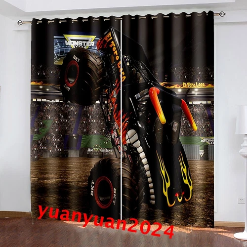 Niños Monster Jam Trucks 3D Blackout Cortina Dormitorio Anillo Térmico Top Ojales Regalo - Imagen 12 de 17