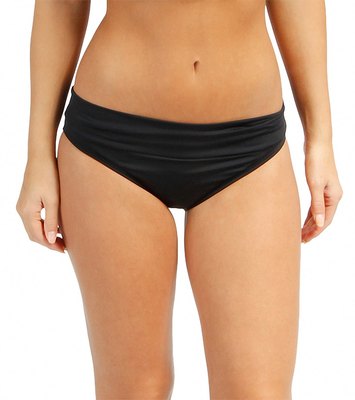 JANTZEN SOLIDS SHIRRED WAISTED LOGO BIKINI SWIM BOTTOMS BLACK SZ 6 NEW! $50