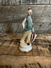 Artmark 6 1/4 inch Classic Clown Green Vest Striped Tie And Umbrella Figurine