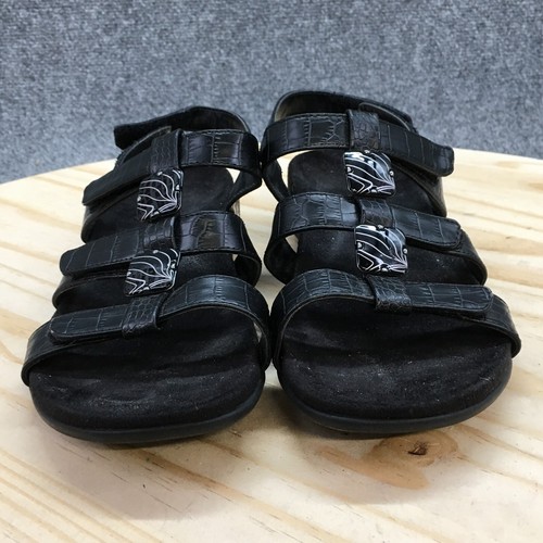 Vionic Sandals Womens 6 Croc Print Strappy Slingback Black Faux Leather Open Toe - Picture 6 of 16