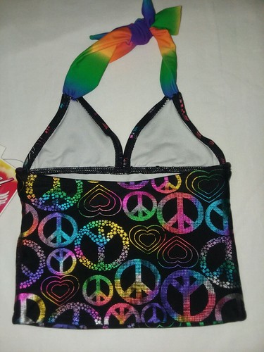Angel Beach Black Rainbow Foil Peace Sign Hearts Bikini Tankini Sz 4 Girls Swim - Picture 4 of 6