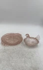 Vintage Anchor Hocking Pink Depression Glass Plate And Rooster Dish