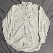 Vintage 90s Levis White Denim Shirt Size Mens Large Metal Buttons Cotton Red Tab