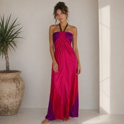 A Common Thread Purple Red Silk Halter Maxi Dres Small