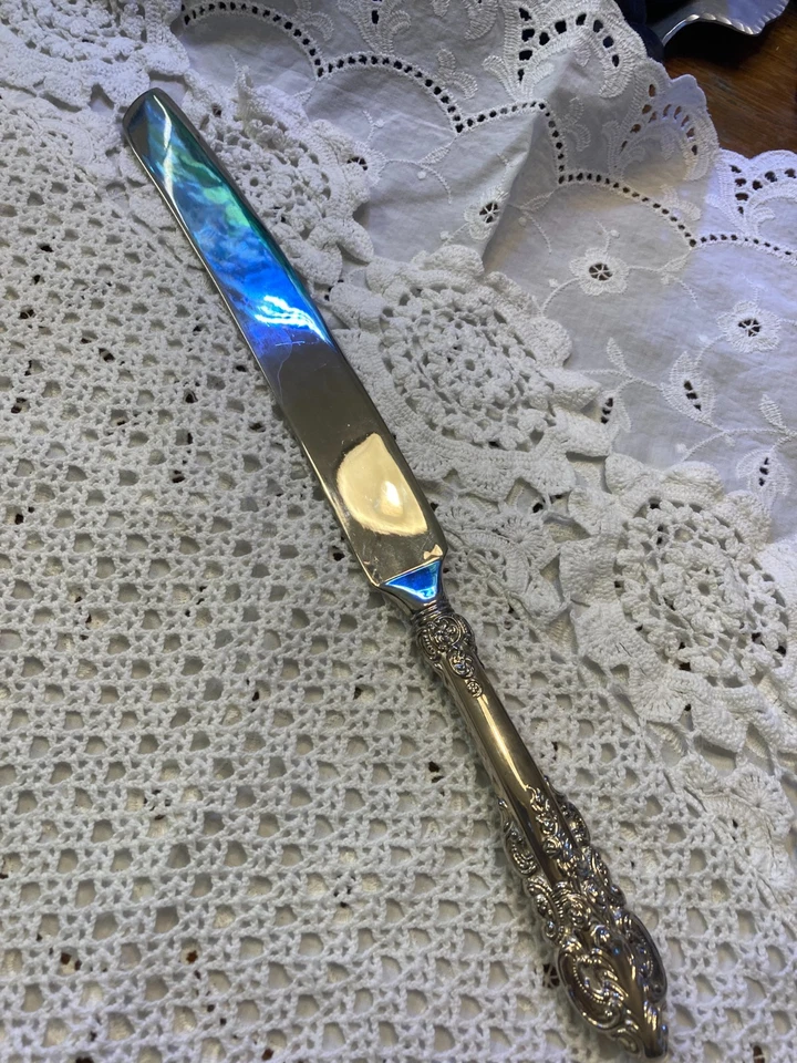 Cuchillo plateado para pastel de boda 12,5" estilo barroco/victoriano Foto 2 de 3