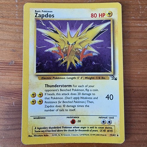 ZAPDOS 15/62 HOLO SHINY 🌟 POKEMON TRADING CARD TCG FOSSIL SET RARE MP WIZARDS