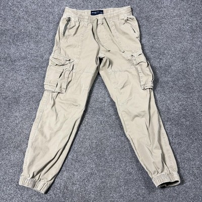 Abercrombie & Fitch Cargo Pants Mens Small Beige Loose Fit Jogger Elastic Waist