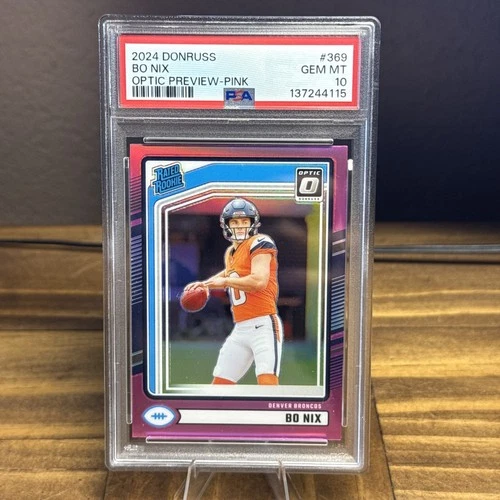 2024 Panini Donruss - Rated Rookie Bo Nix Optic Preview Pink Prizm (RC) PSA 10