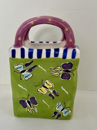 Bella Casa Ganz Butterfly Ceramic Purse Vase With Handles  6 3/8” Height