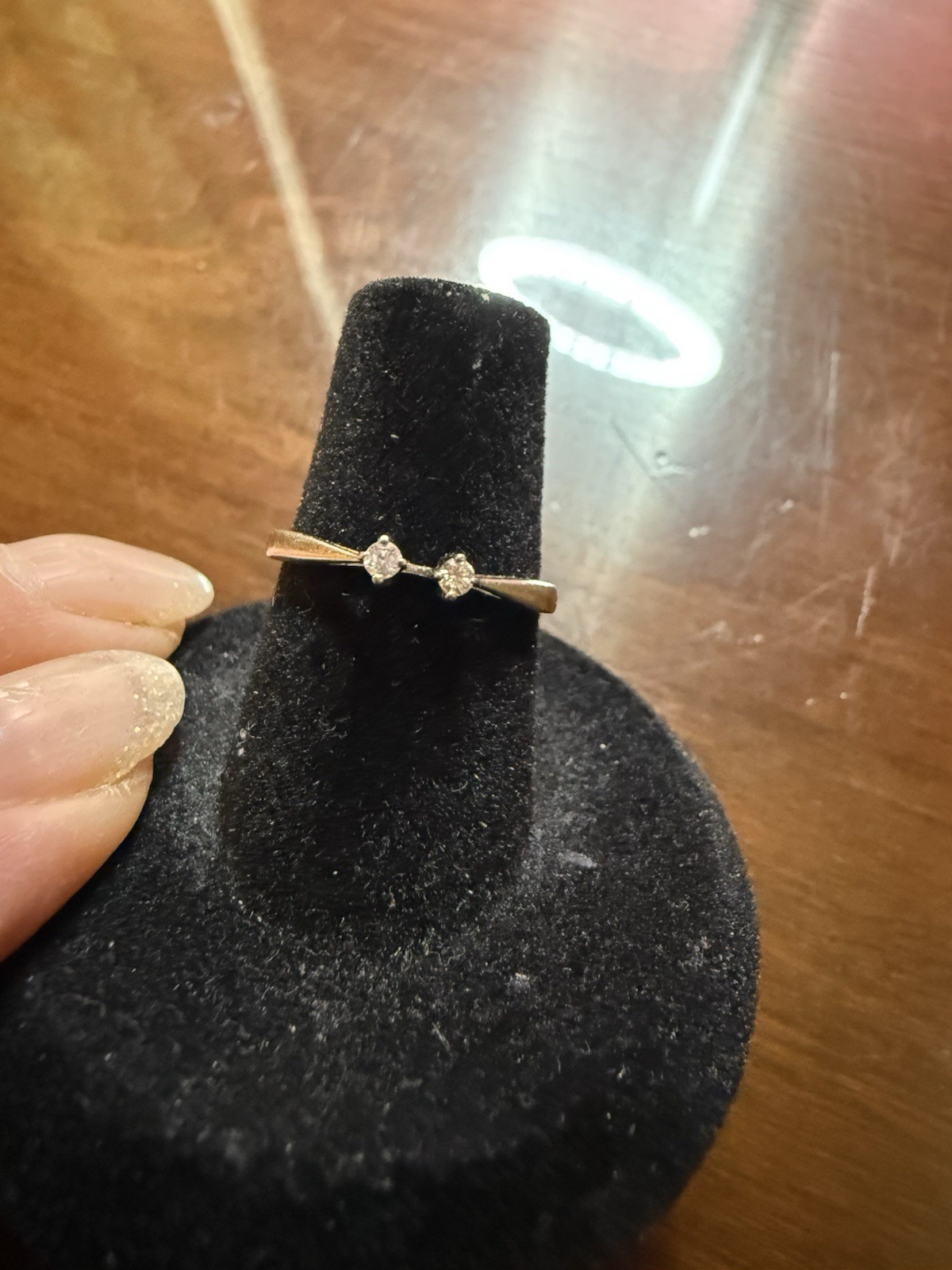 14K Minimalist Stackable 2 Diamonds Ring - image 1